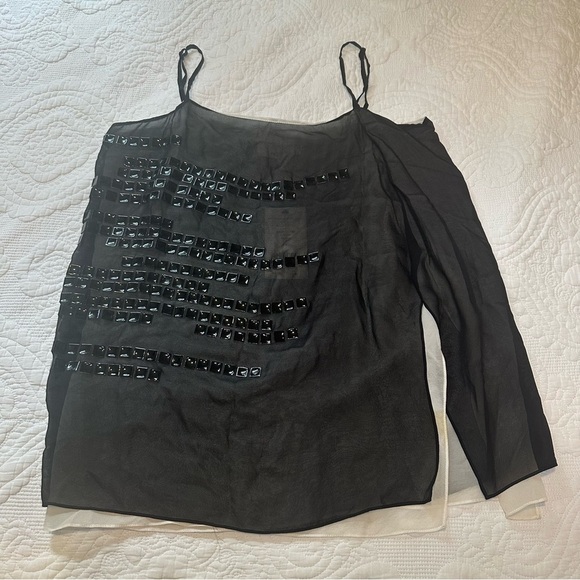 Robert Rodriguez Split Hem Layered Sheer Cami. Black and White. Size: 6. - Picture 1 of 7